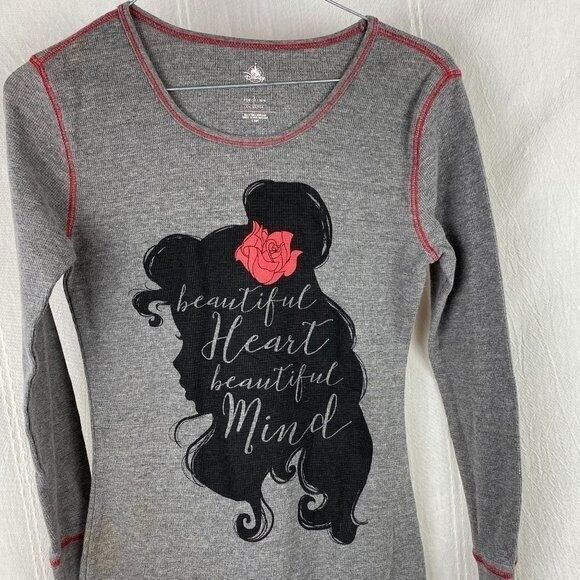 Disney Store Beauty Beast Silhouette Rose Beautiful Heart Mind Waffle Gray L - Picture 1 of 7